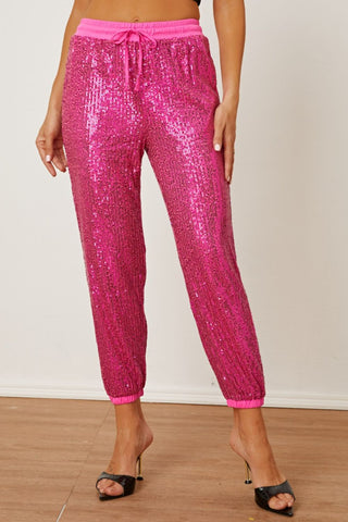 Sequin Drawstring Pants with Pockets Divacious