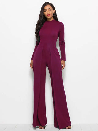 Long Sleeve Mock Neck Wide Leg Jumpsuit Divacious