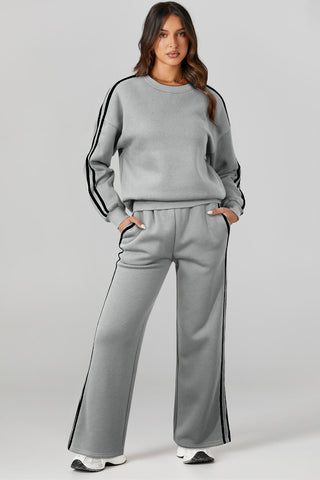 Round Neck Long Sleeve Top and Pants Active Set Trendsi