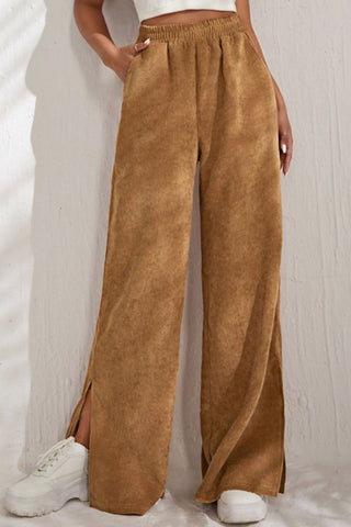 Slit Pocketed High Waist Wide Leg Pants Divacious