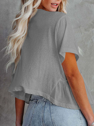 Tied Plunge Short Sleeve Blouse Divacious