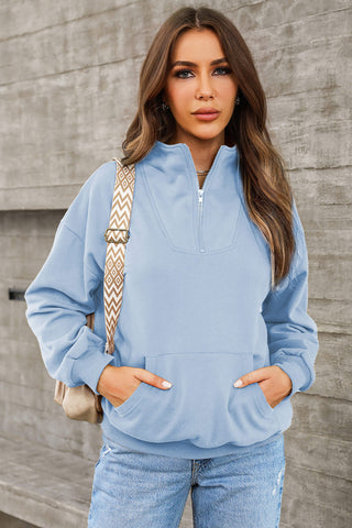 Quarter Zip Dropped Shoulder Sweatshirt Divacious