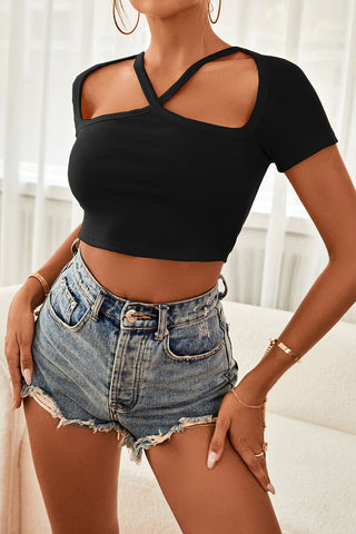 Cutout Short Sleeve Cropped Top Divacious