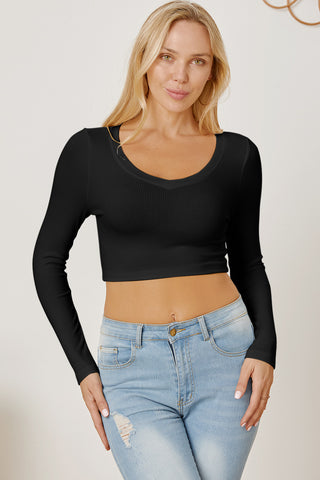 Round Neck Long Sleeve Cropped T-Shirt Divacious