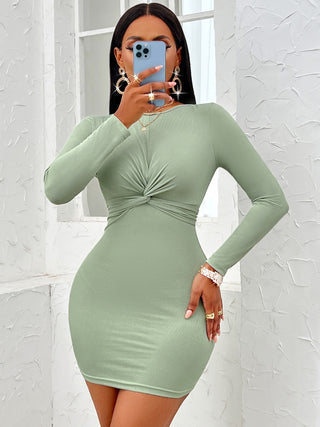 Twist Front Long Sleeve Dress Trendsi