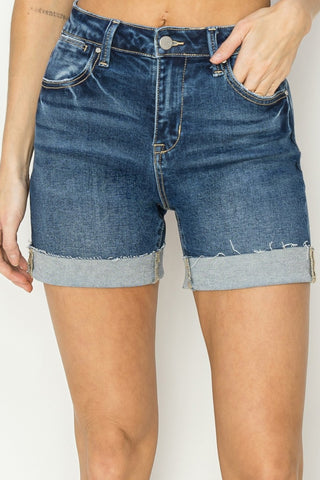 High Rise Cuffed Denim Shorts Divacious