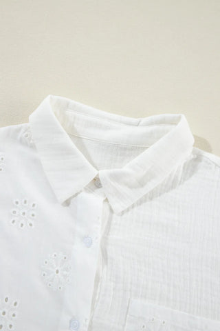 Eyelet Collared Neck Long Sleeve Shirt Divacious