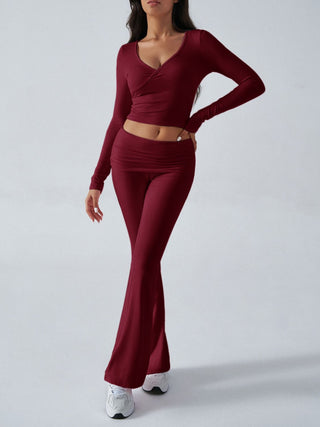 Ruched Long Sleeve Top and Pants Set - Divacious