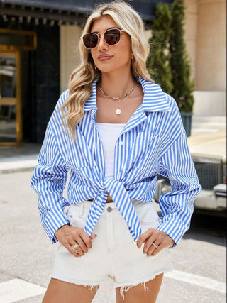 Striped Button Up Long Sleeve Shirt Divacious