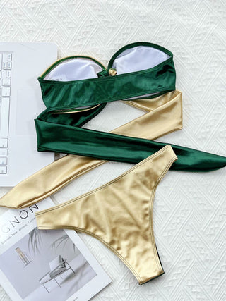 Two-Tone Ring Detail Tied Bikini Set Divacious