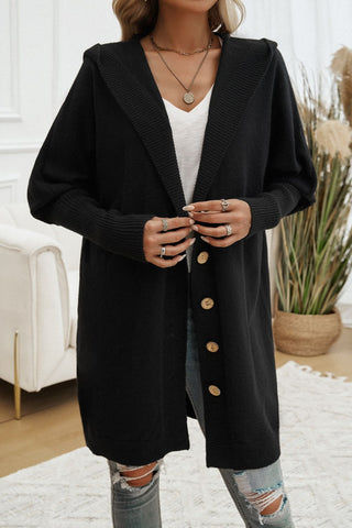 Button Up Long Sleeve Hooded Cardigan Divacious