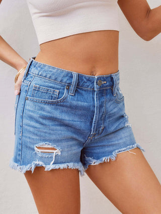 Distressed Raw Hem Denim Shorts Divacious