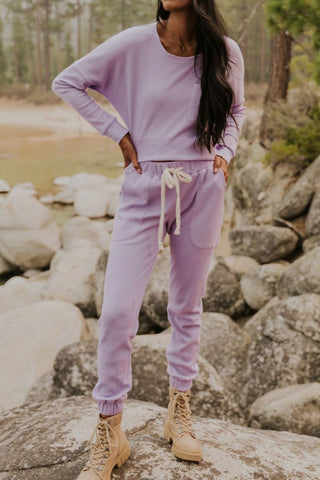 Waffle Knit Long Sleeve Top and Drawstring Pants Set Trendsi