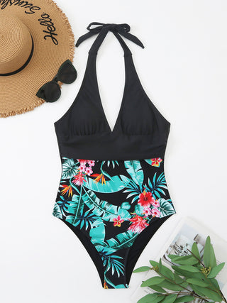 Printed Halter Neck One-Piece Swimwear Divacious