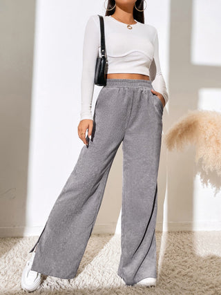 Slit Pocketed High Waist Wide Leg Pants Divacious