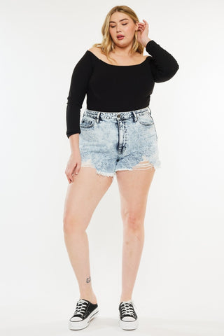 Kancan Full Size Distressed High Waist Denim Shorts Divacious