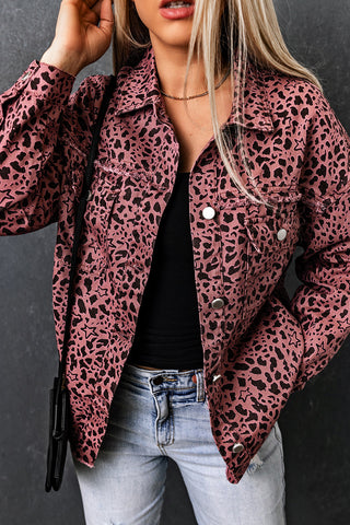 Leopard Raw Hem Button Up Denim Jacket Divacious