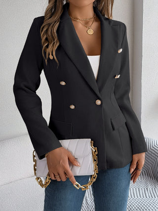 Decorative Pocket Flap Lapel Collar Long Sleeve Blazer - Divacious