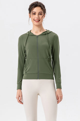 Drawstring Zip Up Hooded Active Outerwear Trendsi