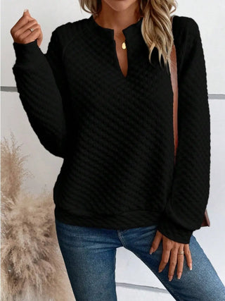 Notched Long Sleeve Sweatshirt Divacious