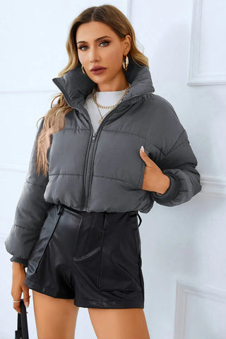 Zip-Up Winter Coat with Pockets Divacious