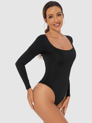 Full Size Scoop Neck Long Sleeve Bodysuit Divacious