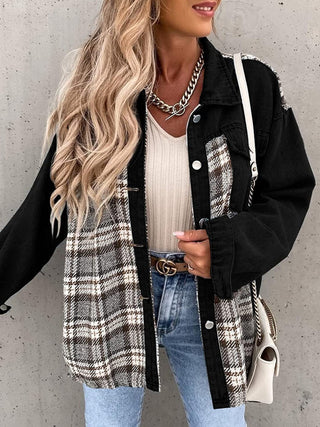 Plaid Button Up Dropped Shoulder Jacket Divacious