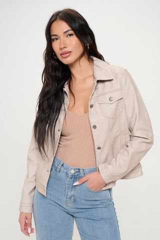 Coalition LA Button Down Cargo Vegan Leather Shacket Trendsi