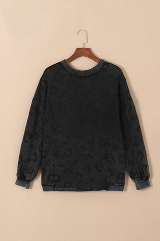 Leopard Round Neck Dropped Shoulder Sweatshirt Divacious