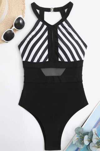 Striped Backless One-Piece Swimsuit Divacious