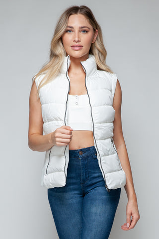 Snobbish Zip Up Turtleneck Vest with Pockets Trendsi