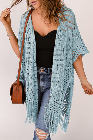 Openwork Open Front Cardigan with Fringes Divacious