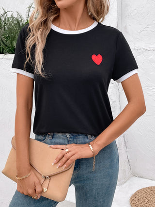 Heart Round Neck Short Sleeve T-Shirt Divacious