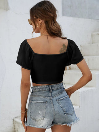 Drawstring Short Sleeve Crop Top Divacious