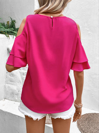 Cold Shoulder Flounce Sleeve Blouse Divacious