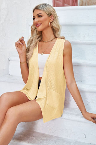 Eyelet Open Front Sleeveless Cardigan Divacious