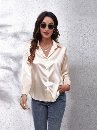 Button Up Collared Neck Long Sleeve Shirt Divacious