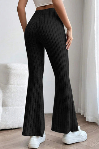 Full Size Ribbed High Waist Flare Pants Divacious