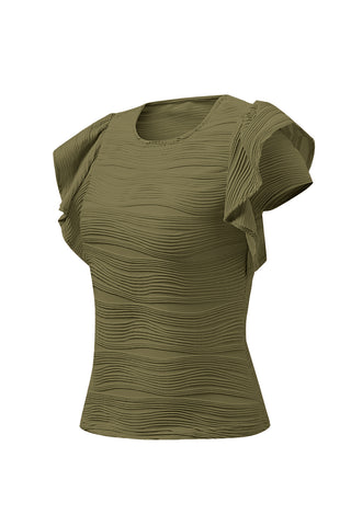 Textured Round Neck Cap Sleeve Top Divacious