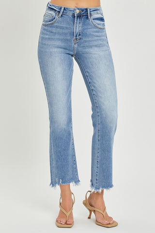 Full Size Frayed Hem Cropped Straight Jeans Divacious