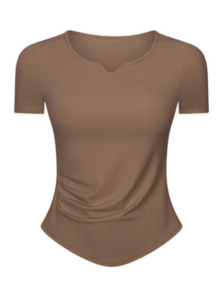 Millennia Notched Short Sleeve Active T-Shirt Trendsi