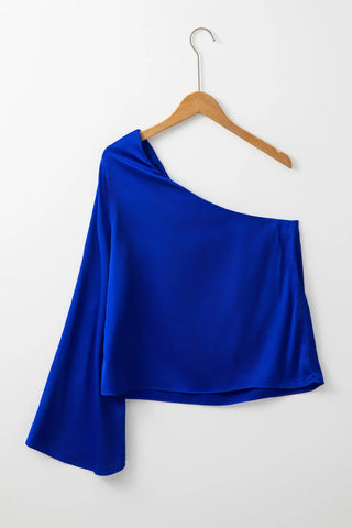 One Shoulder Long Sleeve Blouse - Divacious