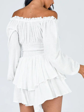 Off Shoulder Smocked Waist Romper Trendsi