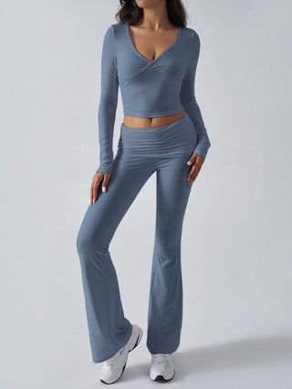 Ruched Long Sleeve Top and Pants Set - Divacious