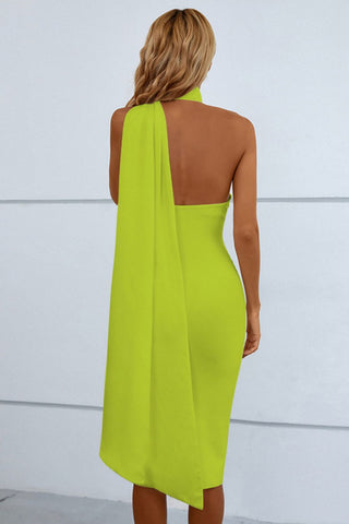 Cascading Detail Halter Neck Bodycon Dress Trendsi