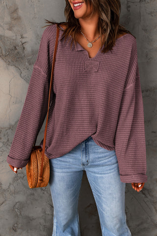 Notched Neck Drop Shoulder Blouse Divacious