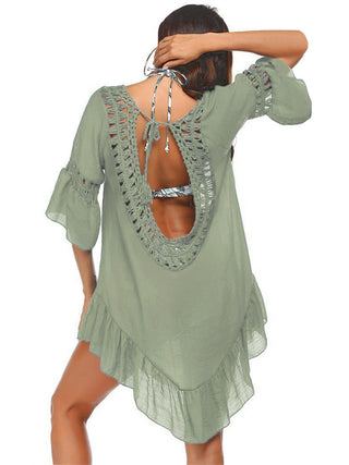 Backless Cutout Three-Quarter Sleeve Cover Up Divacious