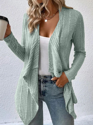 Full Size Open Front Long Sleeve Cardigan Trendsi