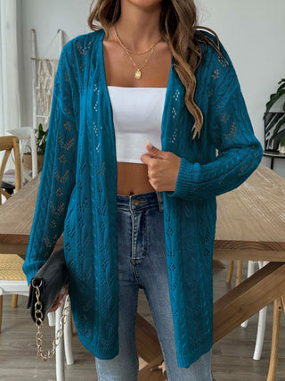 Openwork Open Front Long Sleeve Cardigan Divacious