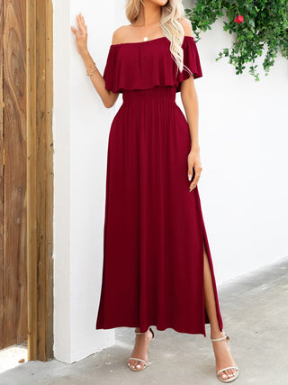 Off-Shoulder Slit Maxi Dress Trendsi